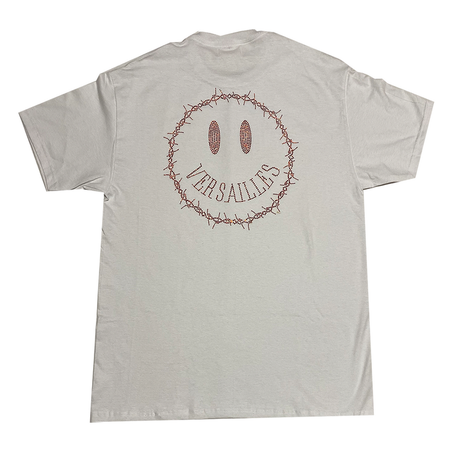 Versailles Rhinestone Barbed Wire Smiley Face White Tee - VERSAILLES