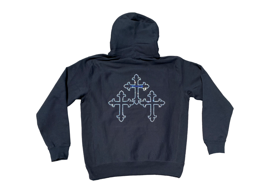 Versailles Rhinestone Triple Cross Black Hoodie - VERSAILLES