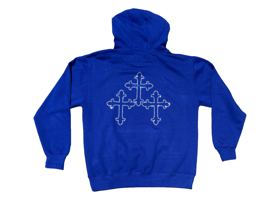 Versailles Rhinestone Triple Cross Blue Hoodie - VERSAILLES