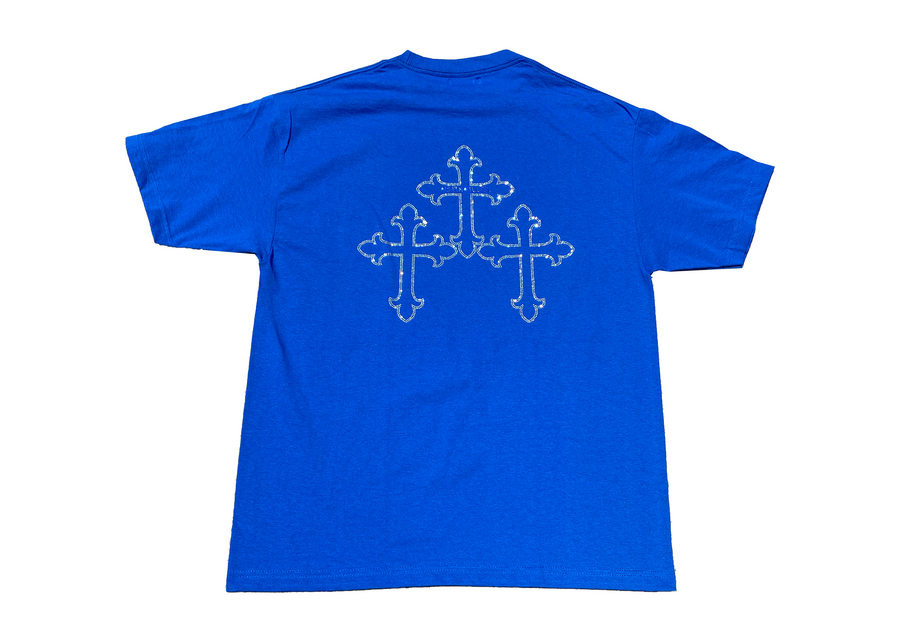 Versailles Rhinestone Triple Cross Blue T-Shirt - VERSAILLES