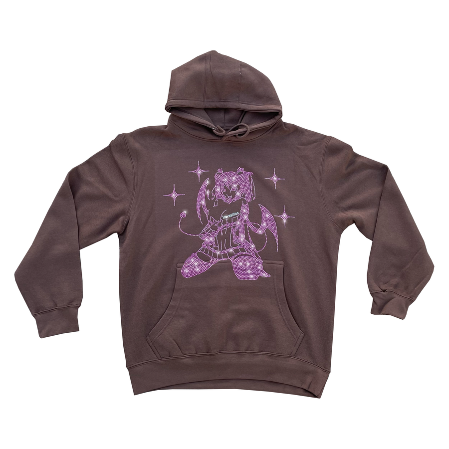 Versailles Pink Rhinestone Evil Anime Girl Brown Hoodie - VERSAILLES