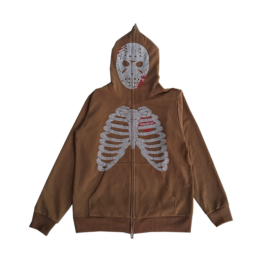 Jason Rhinestone Rib Cage Brown Full Zip-up - VERSAILLES