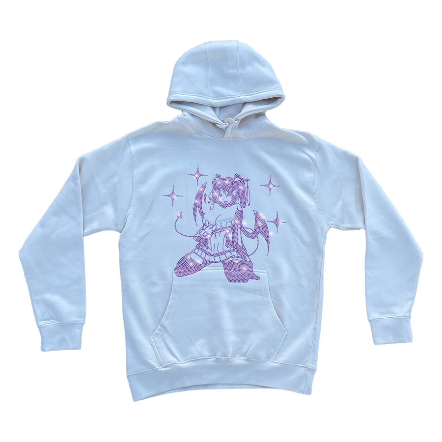 Versailles Pink Rhinestone Evil Anime Girl Cream Hoodie - VERSAILLES