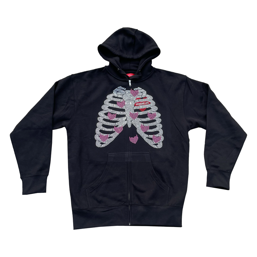 'Evil Hearts' Versailles Rhinestone Rib Cage Zip-Up V3 - VERSAILLES