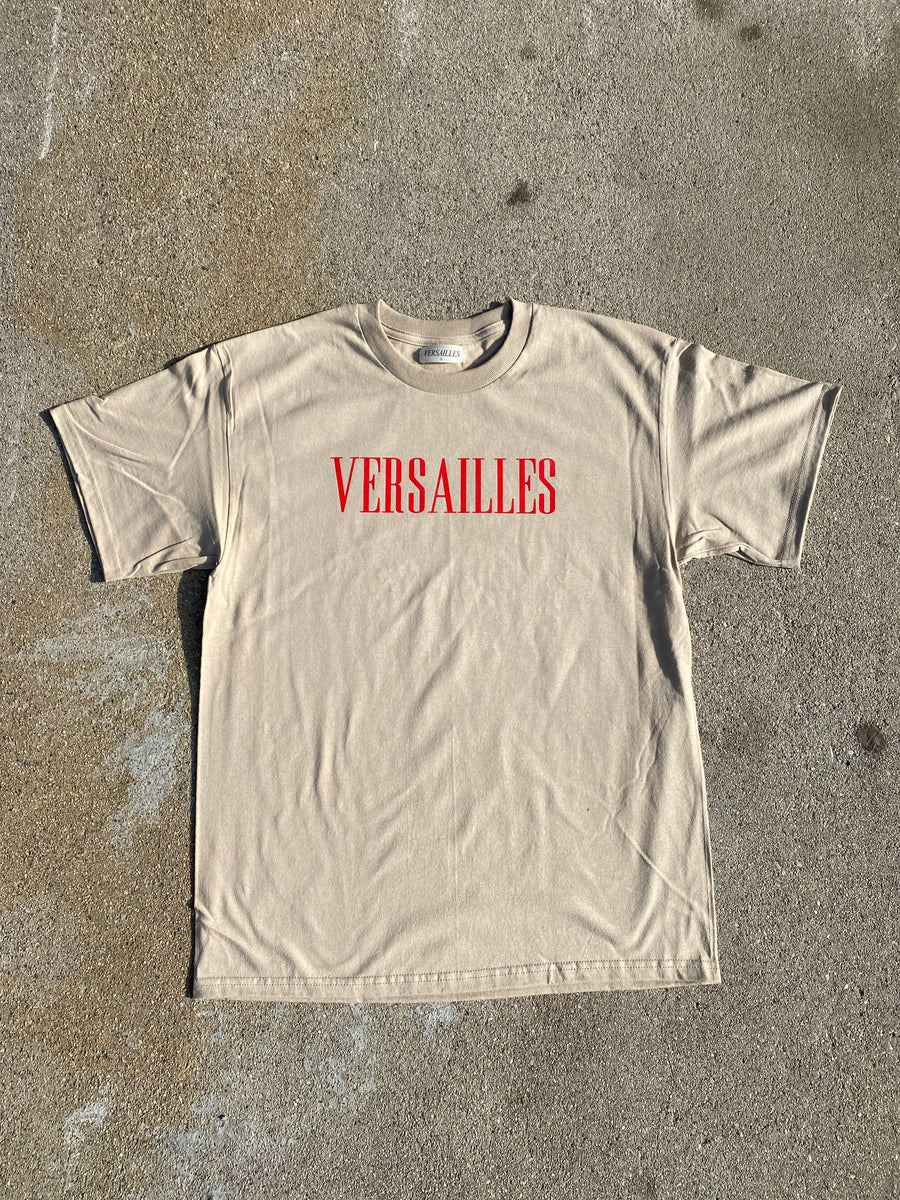 Versailles Rhinestone Barbed Wire Smiley Face Tan Tee - VERSAILLES