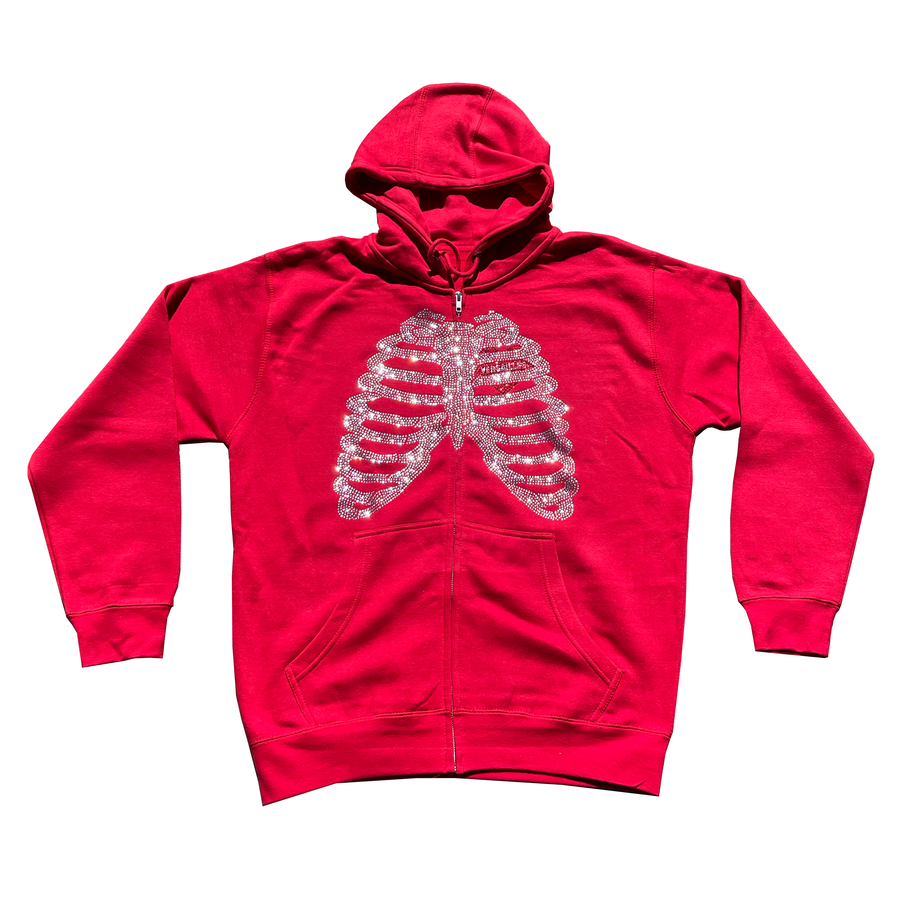 Versailles Rhinestone Rib Cage Red Zip-Up - VERSAILLES