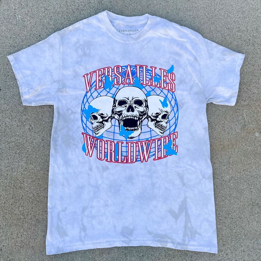 Versailles Worldwide Triple Skull Graphic Crystal Wash Tie-Dye Tee - VERSAILLES